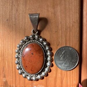 Native American Red Jasper Sterling Silver Navajo Pendant